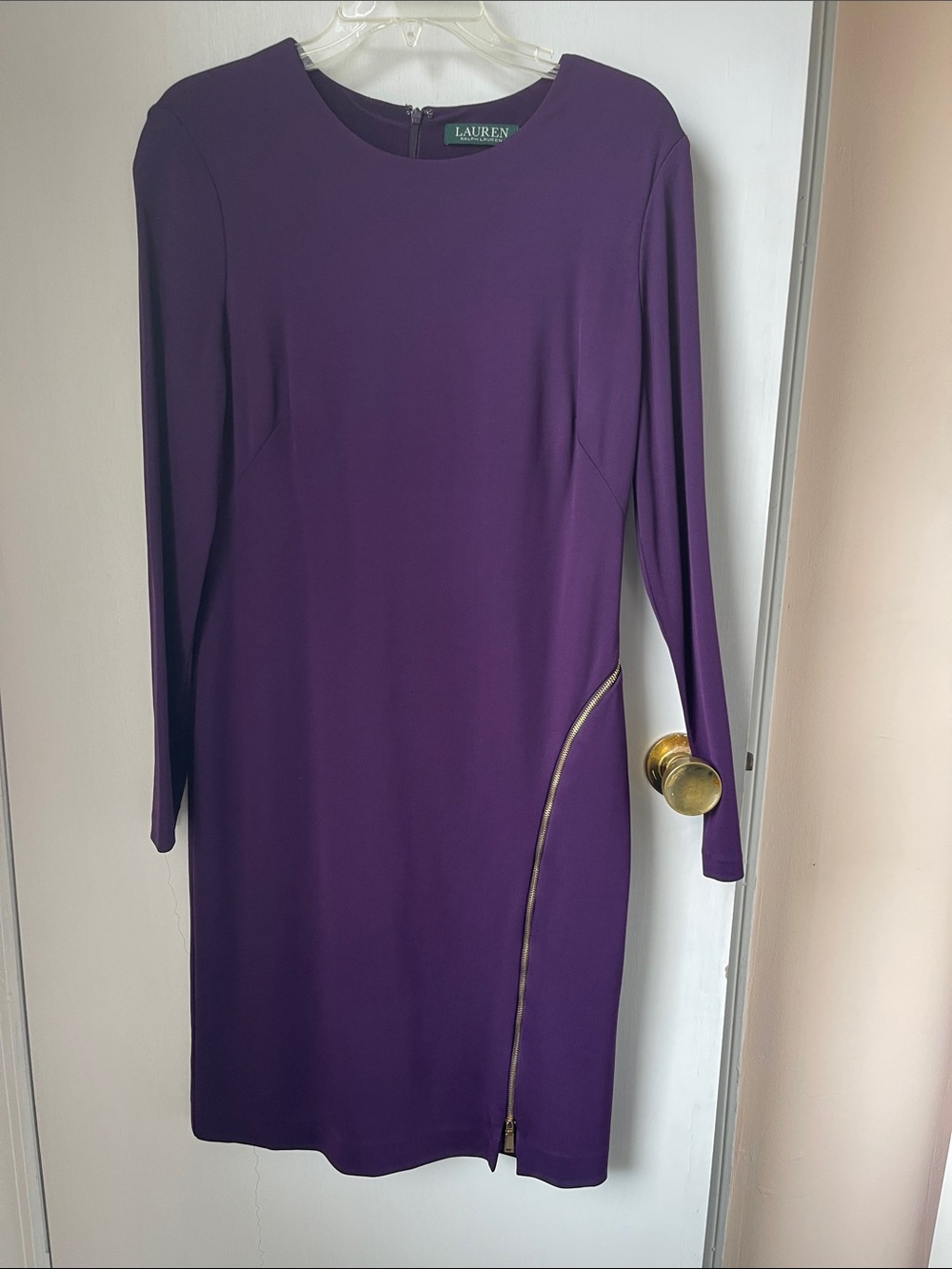 NWOT Lauren Ralph Lauren Purple Long Sleeve Sheath Dress with Side Zip size 10